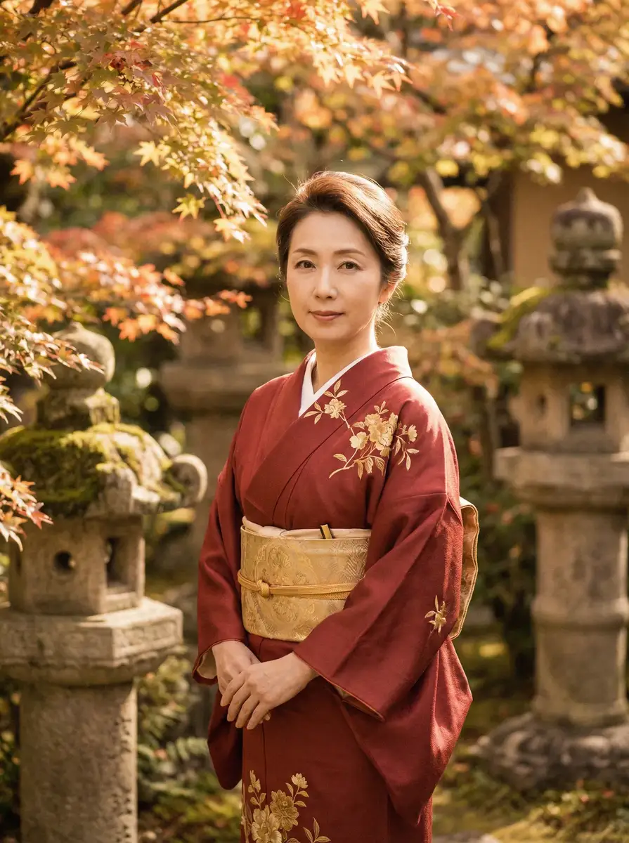 一位身穿暗红色和服的优雅 女神视频-女神视频全集|优质高清在线播放 在日式庭院中